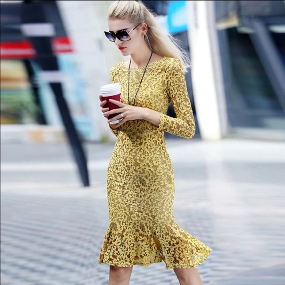 🌟2x’s HP!!🌟Yellow French Fishtail evening dress